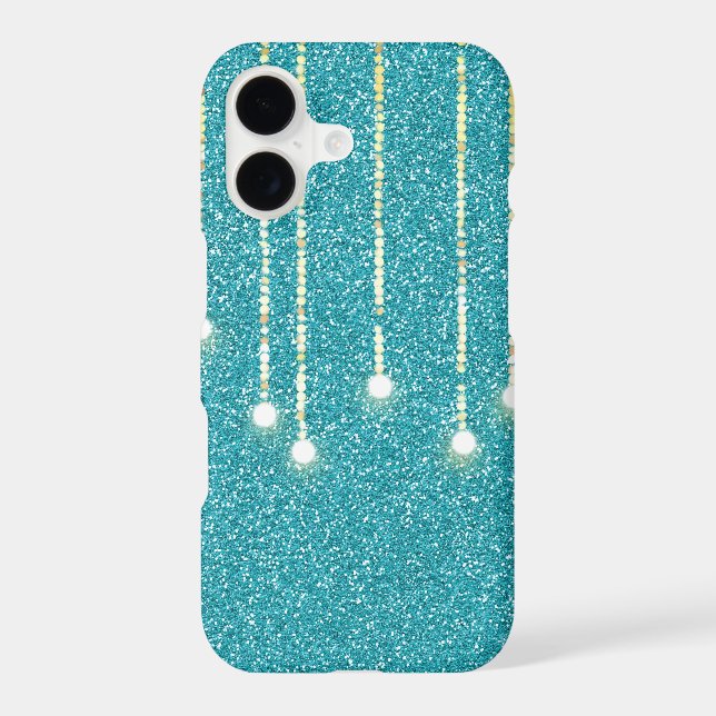 hanging lights on teal glitter (Back)
