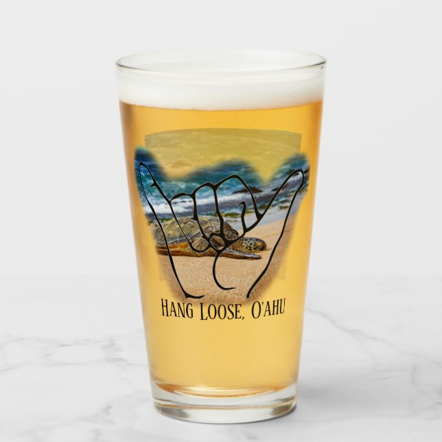 Hanging Loose Sea Turtle, Beer Glass (Front Filled)