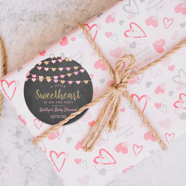Hanging Love Hearts Little Sweetheart Baby Shower Classic Round Sticker (Creator Uploaded)