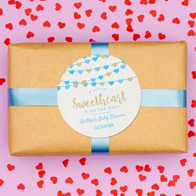 Hanging Love Hearts Little Sweetheart Baby Shower Classic Round Sticker (Creator Uploaded)