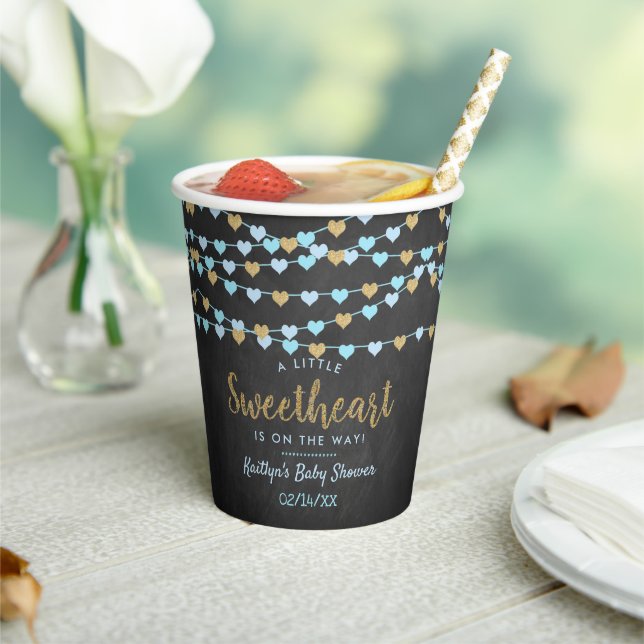Hanging Love Hearts Little Sweetheart Baby Shower Paper Cups (Insitu)