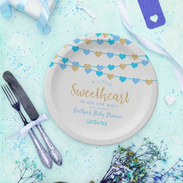 Hanging Love Hearts Little Sweetheart Baby Shower Paper Plate (Creator Uploaded)