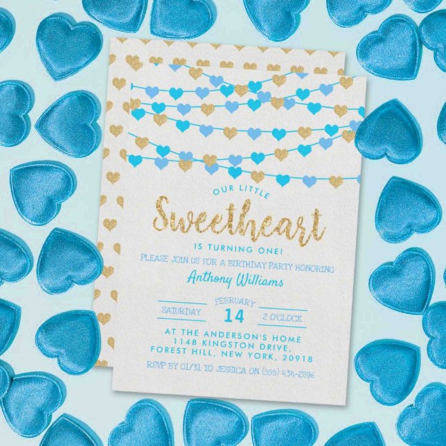 Hanging Love Hearts Little Sweetheart Birthday Invitation (Creator Uploaded)