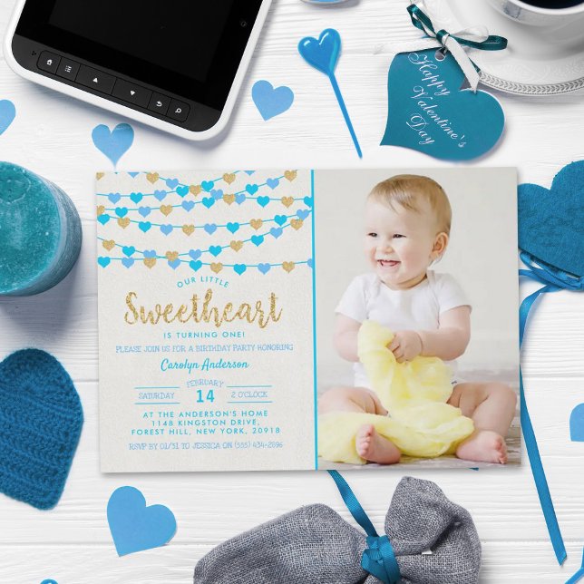 Hanging Love Hearts Little Sweetheart Birthday Invitation (Creator Uploaded)