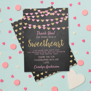 Hanging Love Hearts Little Sweetheart Birthday Thank You Card
