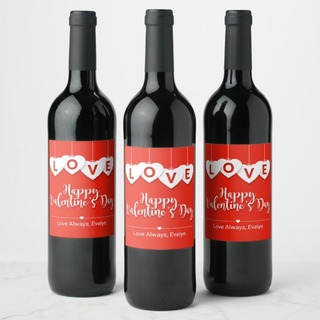 Hanging LOVE Letters Happy Valentine's Day Wine Label (Bottles)