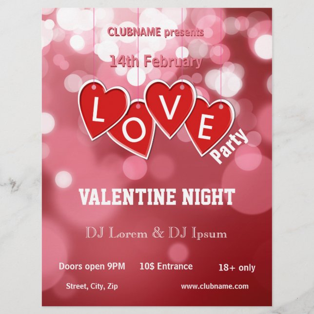Hanging Love Sticker Hearts Valentines Party Flyer (Front)
