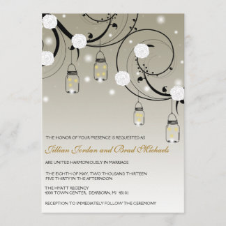 Hanging Mason Jar and Fireflies Wedding Invitation