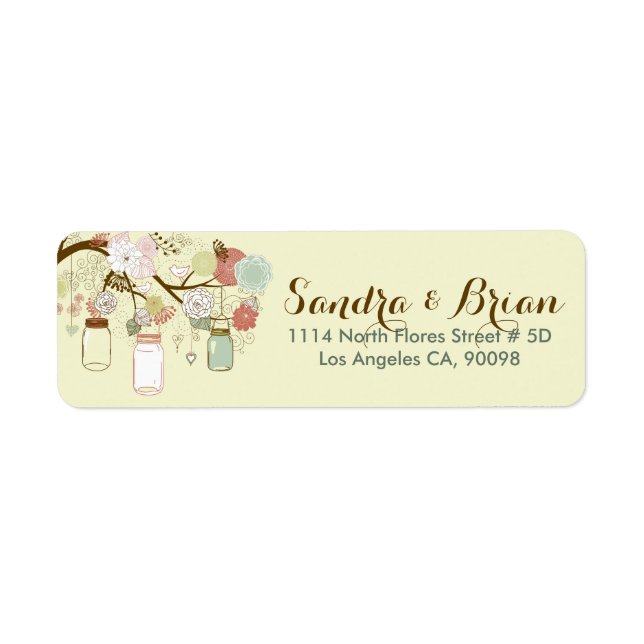 Hanging Mason Jar & Retro Flowers Wedding Sticker (Front)