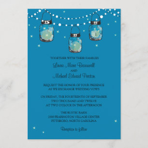 Hanging Mason Jars and Fireflies Invitation