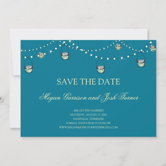 Hanging Mason Jars on String of Lights STD Save The Date (Front)