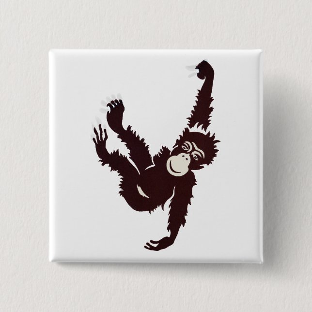 Hanging Monkey 2 Inch Square Button (Front)