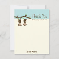 Hanging Monkeys Thank You Card - Blue