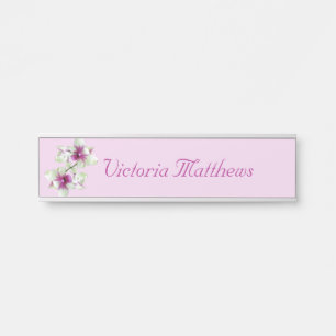 Hanging Name Plate Desk Pink Green Violet Orchids