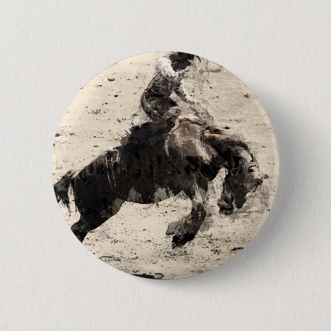 Hanging On - Bronco Busting Champ 2 Inch Round Button (Front)