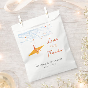 Hanging Orange Origami Paper Crane Asian Wedding Favour Bag