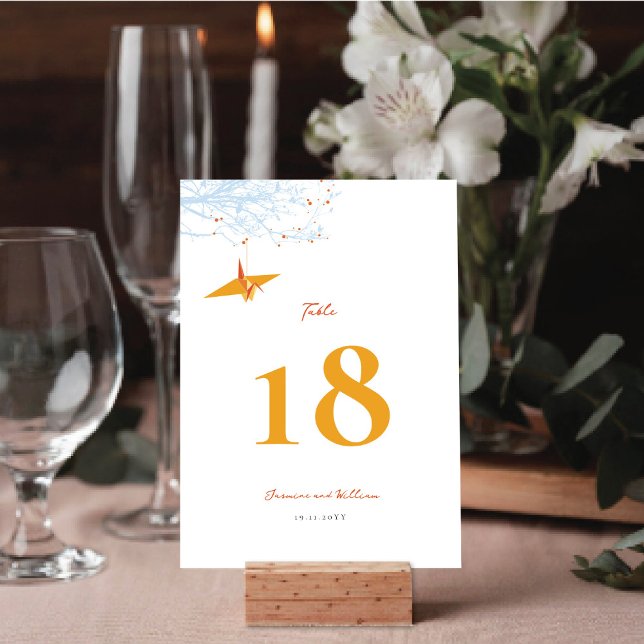 Hanging Origami Orange Paper Crane Asian Wedding Table Number (Hanging Origami Orange Paper Crane Asian Wedding Table Number Card @ fatfatin_red_knot)