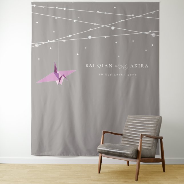 Hanging Origami Paper Crane Wedding Photo Backdrop Tapestry (In Situ)