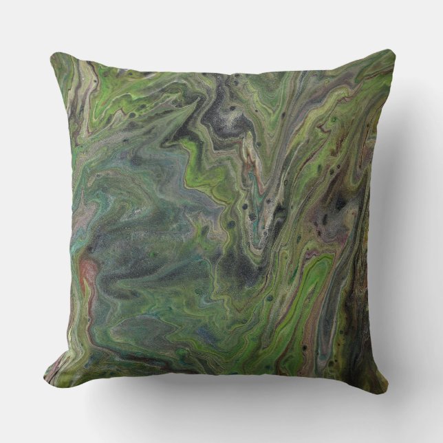 Hanging Out Deep Green Abstract Accent Pillow (Front)
