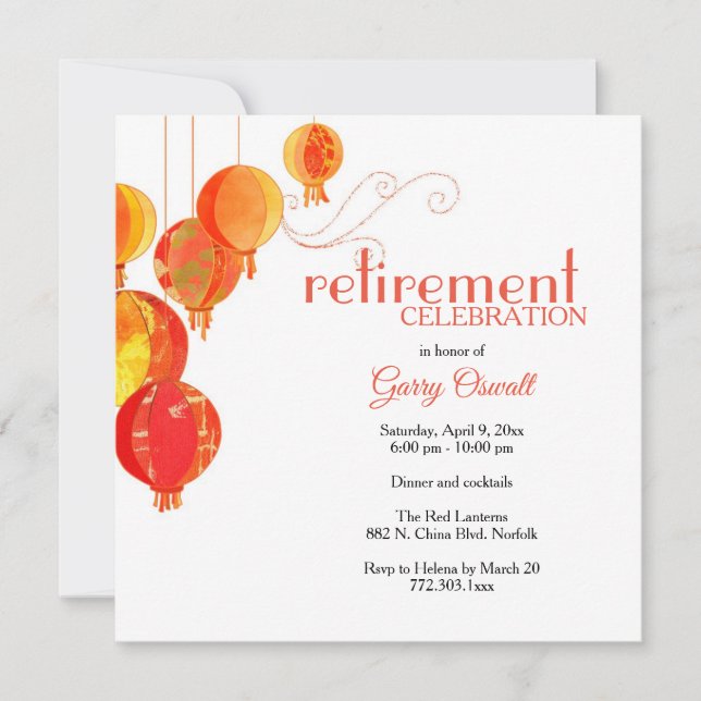 Hanging Paper Lanterns Retirement Party Invitation (Front)