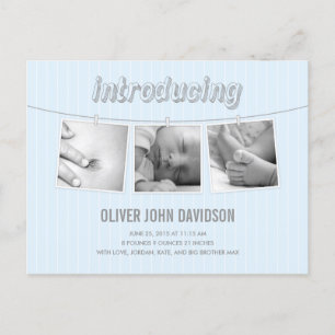 Hanging Pictures Birth Announcement - Baby Boy