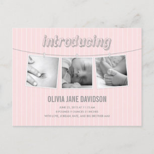 Hanging Pictures Birth Announcement - Baby Girl Postcard