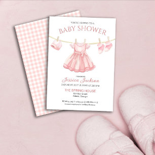 Hanging Pink Dress Baby Girl Baby Shower Invitation