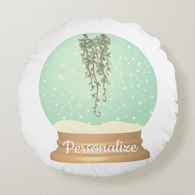 Hanging plant snow globe unique green white round pillow (Front)