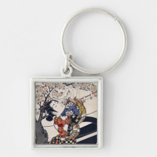 Hanging poems on a cherry tree, Ishikawa Toyonobu Keychain