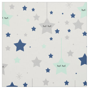 Hanging Sleepy Eyes Stars Navy Blue Mint Green Fabric