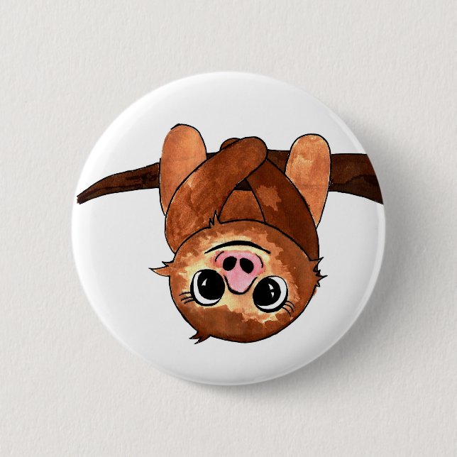 Hanging sloth 2 inch round button (Front)