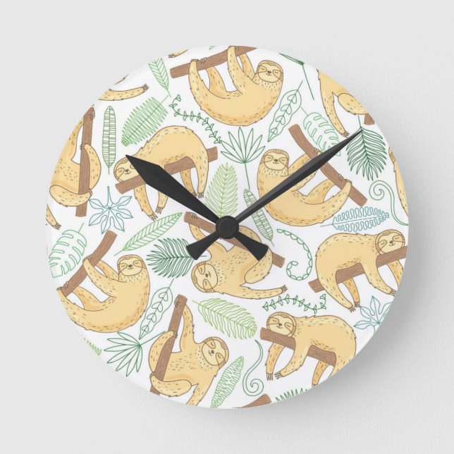 Hanging Sloths Round Clock (Front)
