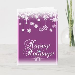 Hanging Snowflakes against Purple Holiday Card