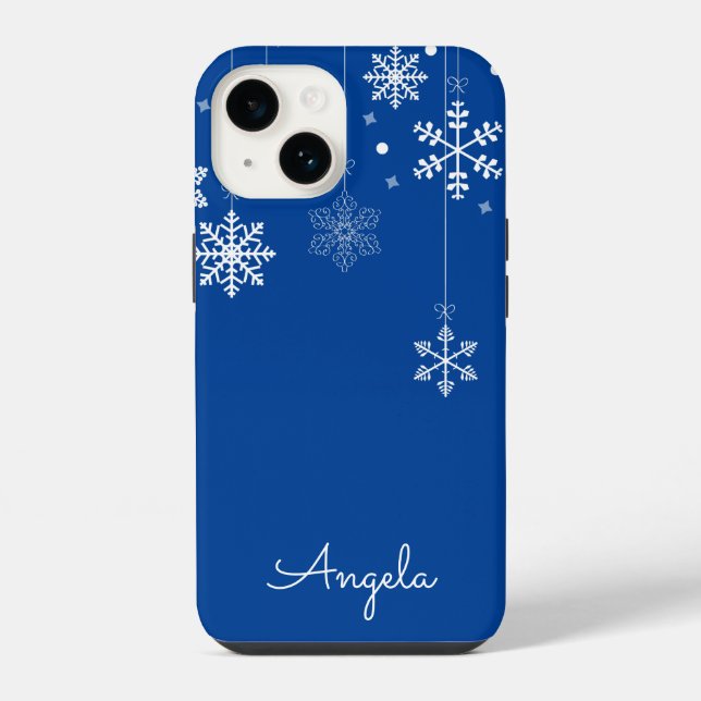 Hanging Snowflakes Blue Unique Name iPhone 14 Case (Back)