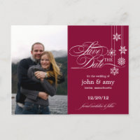 Hanging Snowflakes Photo Save The Date (Red)