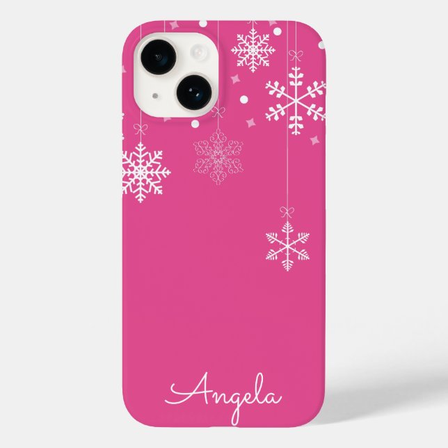 Hanging Snowflakes rose Nom unique iPhone 14 Coque (Verso)
