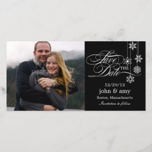 Hanging Snowflakes Save The Date Card - Black