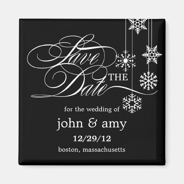Hanging Snowflakes Save The Date Magnet (Front)