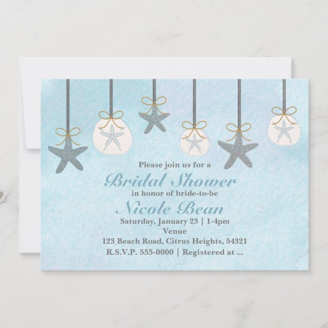 Hanging Starfish & Sand Dollars Beach Invitations (Front)