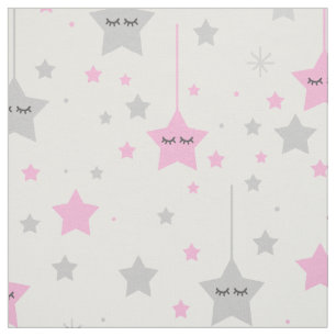 Hanging Stars Pink Grey Sleepy Eyes Fabric