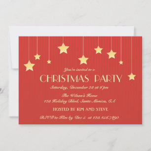 Hanging Stars Red Christmas Holiday Party  Invitation