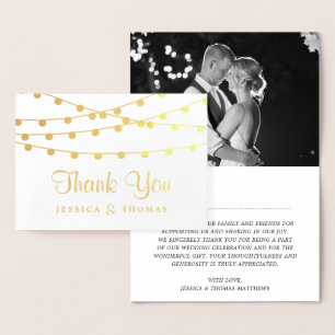 Hanging String Lights Modern Photo Wedding Foil Card