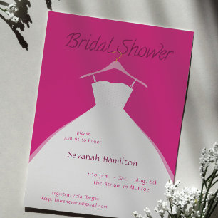 Hanging Wedding Dress Fuscia Bridal Shower Invitation