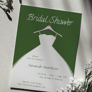 Hanging Wedding Dress Green Bridal Shower Invitation