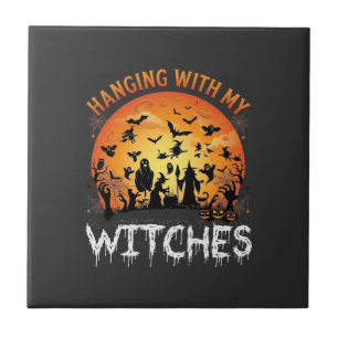 Hanging Witches Halloween Moon Bats Pumpkins_1 Tile
