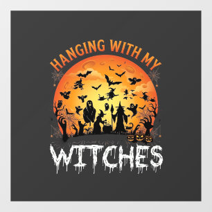Hanging Witches Halloween Moon Bats Pumpkins_1 Window Cling