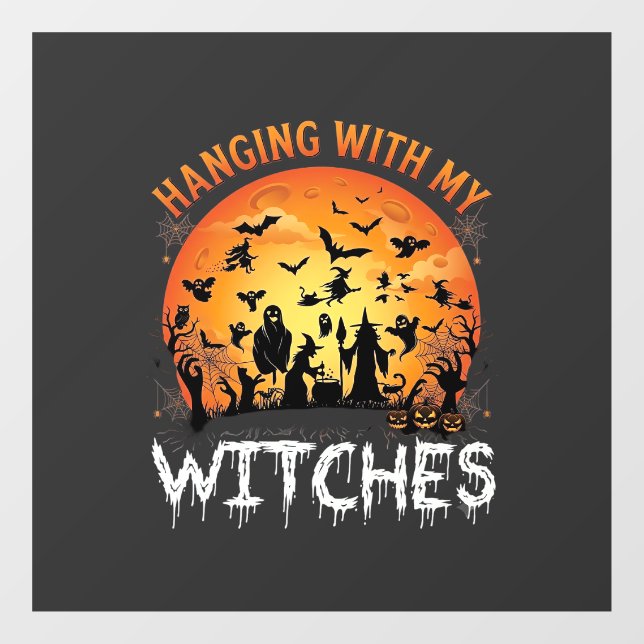 Hanging Witches Halloween Moon Bats Pumpkins_1 Window Cling (Sheet)