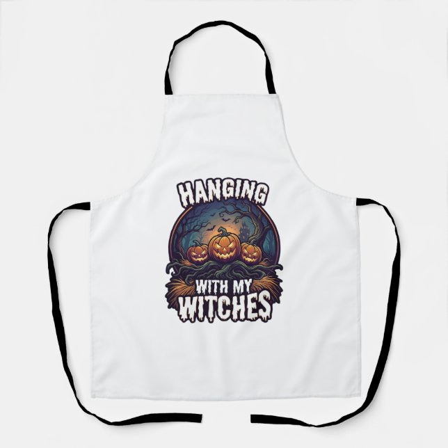 Hanging Witches Halloween Pumpkins Haunted Forest  Apron (Front)
