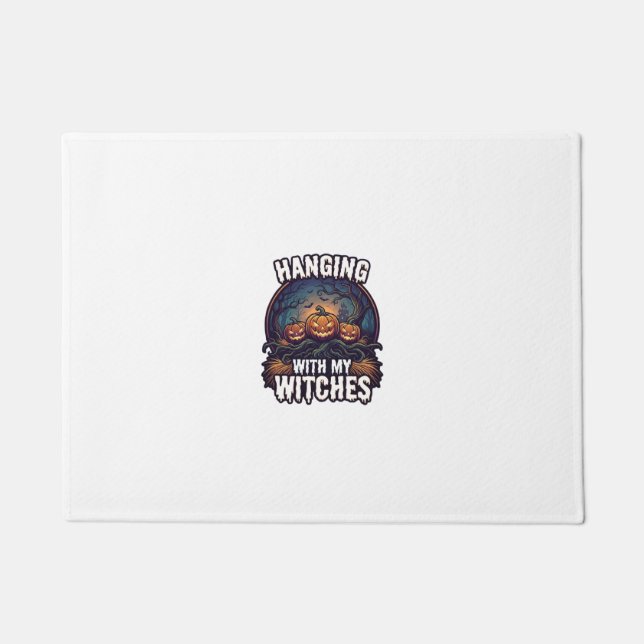 Hanging Witches Halloween Pumpkins Haunted Forest  Doormat (Front)