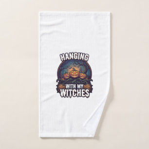 Hanging Witches Halloween Pumpkins Haunted Forest Hand Towel